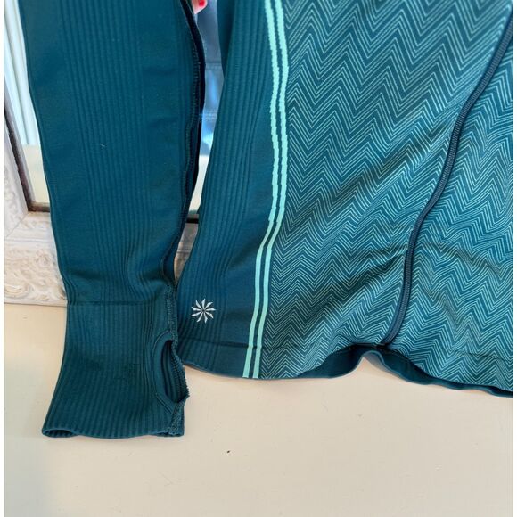 Athleta Teal Blue Zip Up Hooded Stretch Knit Workout Jacket Size Small - Picture 4 of 5